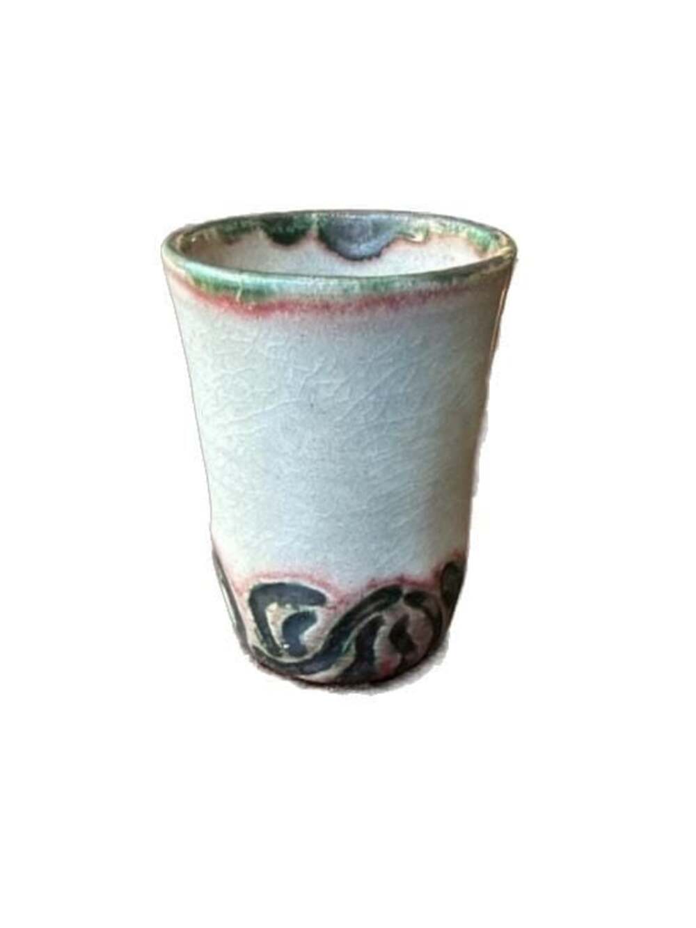 Artisan Handmade Stoneware Pottery Tumbler Cup with Abstract Painted Detail